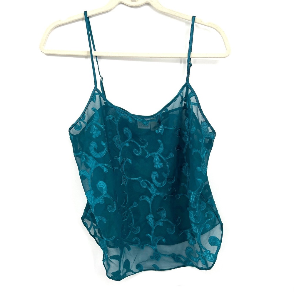 Gilligan & O'malley dark teal blue sheer fairycore camisole cami tank y2k L